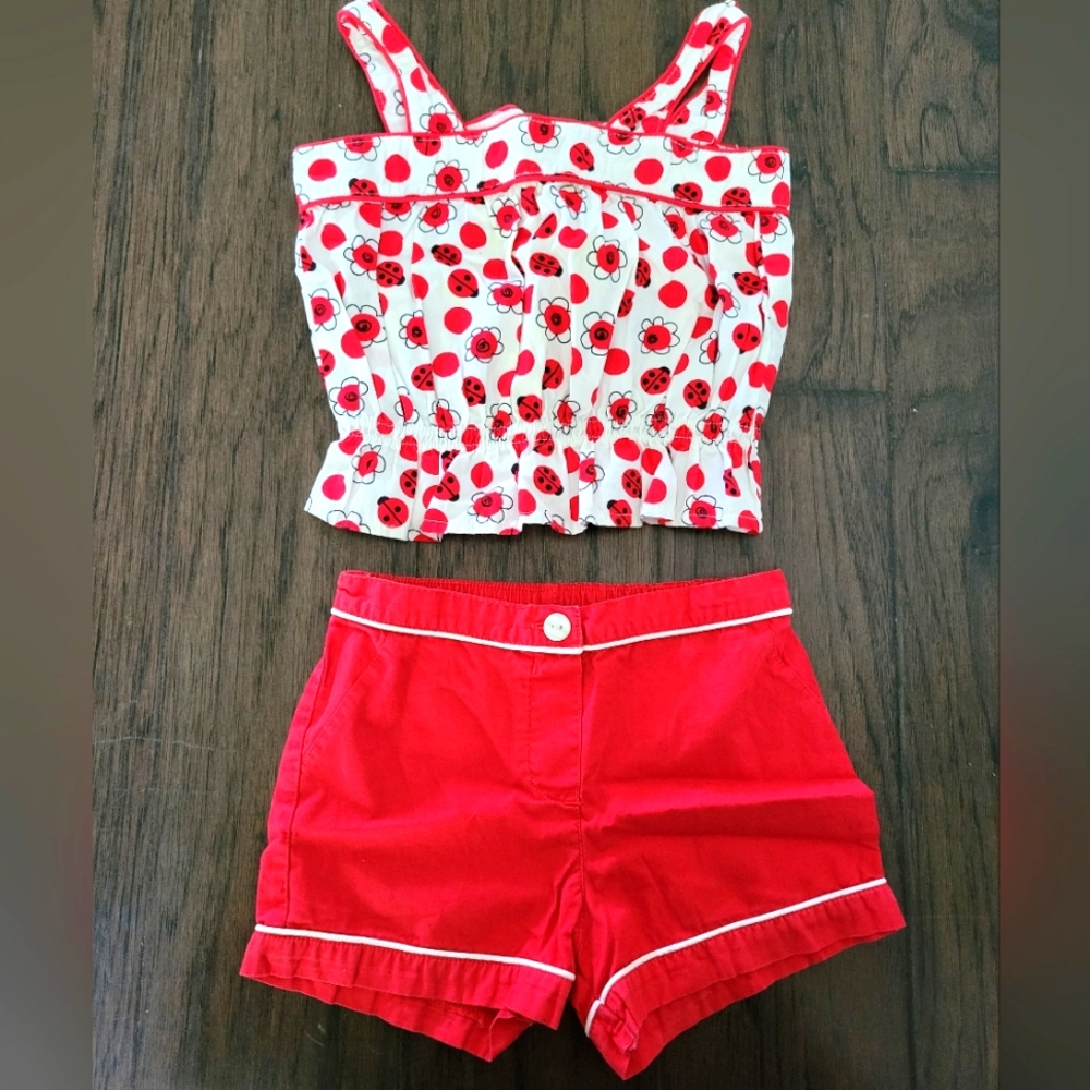 Red Cherry Print Top and Shorts Set. 100% Cotton